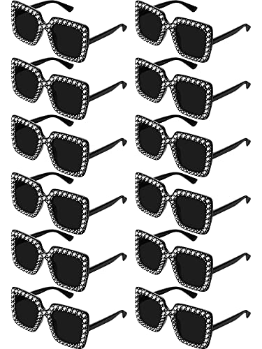 12 Pairs Crystal Oversized Sunglasses Rhinestone Square Diamond Sunglasses Frame Retro Sparkling Glasses for Women Men