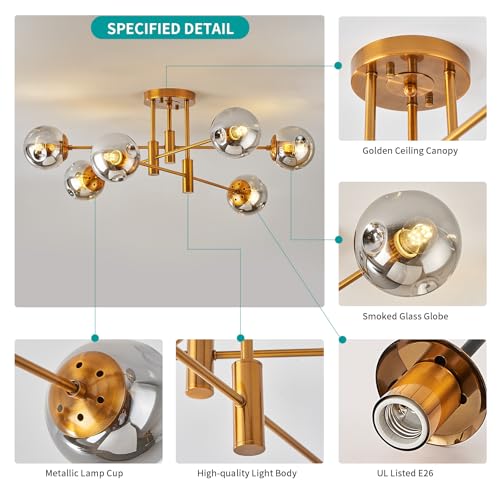 6 Lights Gold Sputnik Ceiling Light Fixture Modern Globe Glass Chandelier by DDLLDESHI - Used condition - Image 6