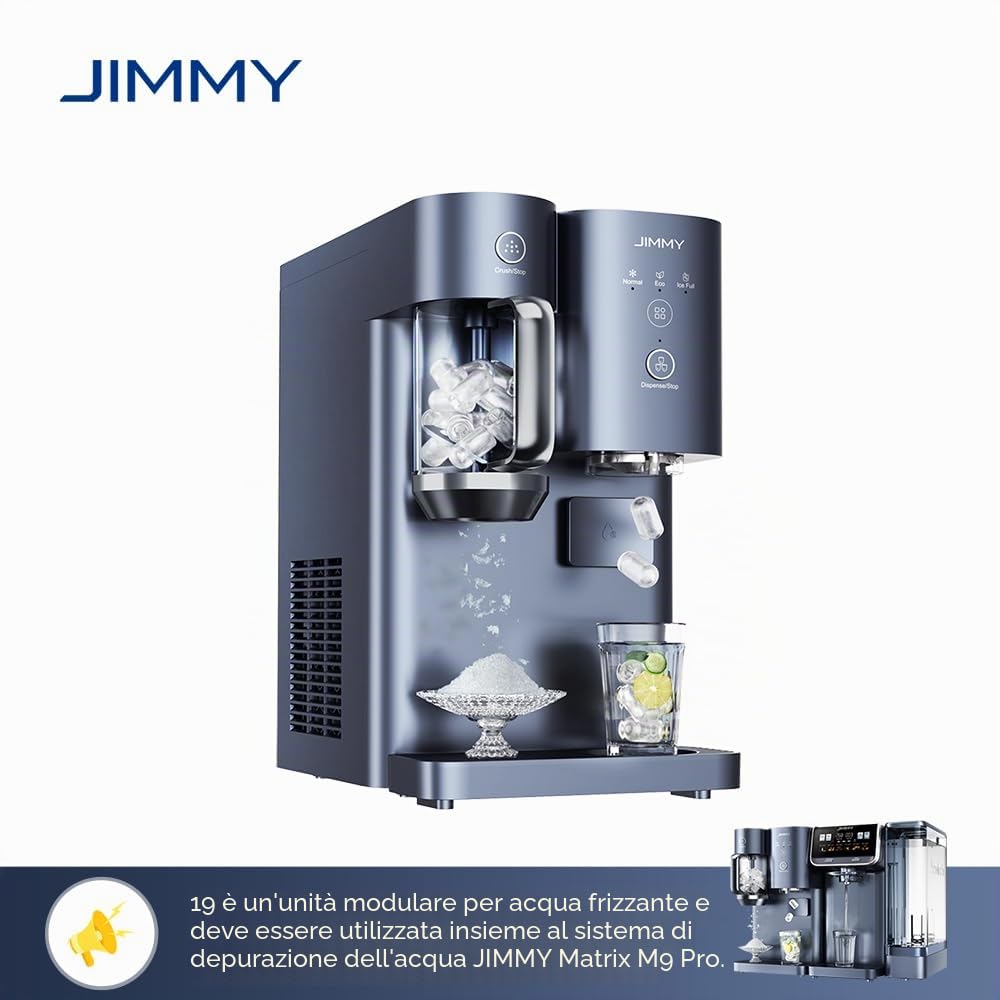 JIMMY Matrix I9 Produttore e smerigliatrice per ghiaccio, modulo 2 in 1 compatibile AquaLink M9 Pro, distribuzione automatica senza contatto, ghiaccio filtrato e acqua fredda per cocktail e frullati