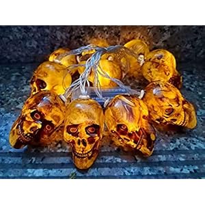 Ding Yongliang Halloween doodskop lichtsnoer, 1,5 m, 10 leds, Halloween-decoratie, verlichting, werkt op batterijen, Halloween-lamp voor decoratie, outdoor, binnen (batterij niet inbegrepen)