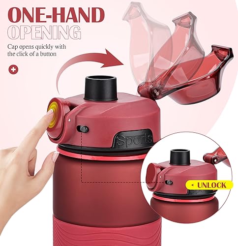 CodiCile Trinkflasche, BPA-frei, 1 Liter Trinkflasche Sport Auslaufsichere, Große Wasserflasche 1L Ideal für Fitnessstudio, Schule, Büro und Reisen (Rot)