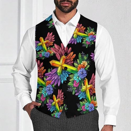 Crosses Flower Colorful Men's Suit Vests Business Formal Dress Vest V-Neck Waistcoat for Wedding Casual2