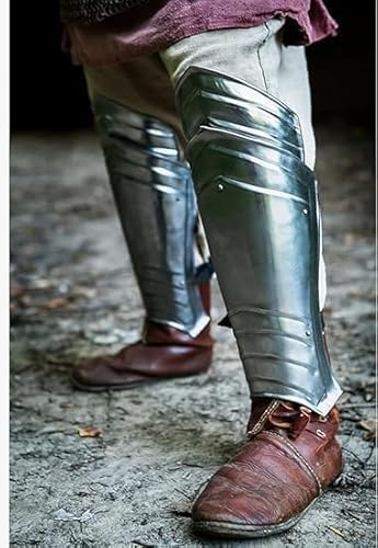 Medieval Steel Leg Greaves with Chainmail Armor Set – Viking & Fantasy Warrior Costume for LARP, Cosplay, Renaissance Fairs.