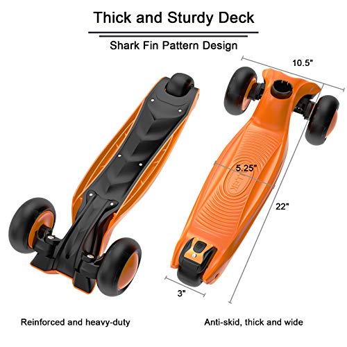 Image of Allek Kick Scooter B03, Lean 'N Glide 3-Wheeled Push Scooter with Extra Wide PU Light-Up Wheels, Any Height Adjustable Handlebar and Strong Thick Deck for Children from 3-12yrs (Orange)