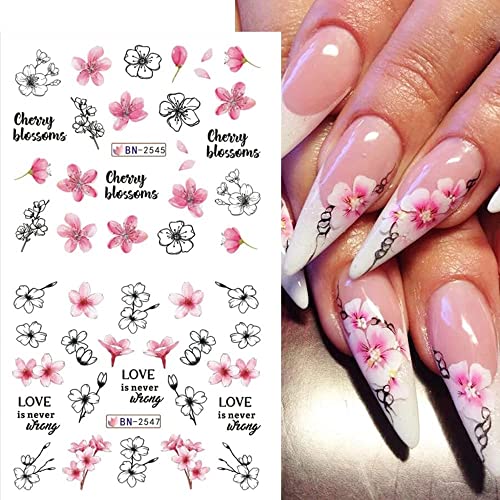 36 Pcs Flower Nail Art Stickers Water Transfer Nail Decals Pink Cherry Blossoms Lavender Tulip Rose Butterfly Design Nail Slider Spring Wraps For Women Girls Acrylic Manicure Decor Accessories #TOP5