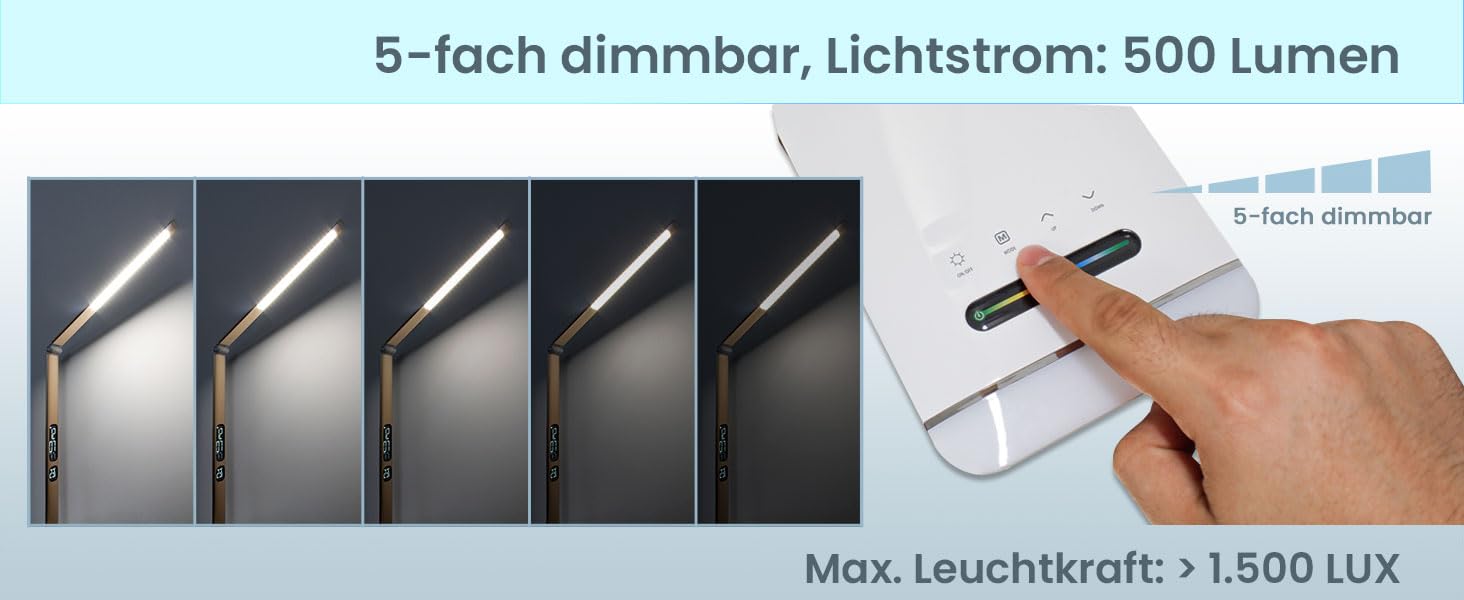 Eaxus LED Schreibtischlampe 12 Watt mit RGB-Farbwechsel, Tischlampe dimmbar 500 lm, Lampe mit Touch-Funktion, Uhr, Kalender & Temperaturanzeige, Büro Tischleuchte, Schreibtisch Zubehör, Kupferfarben