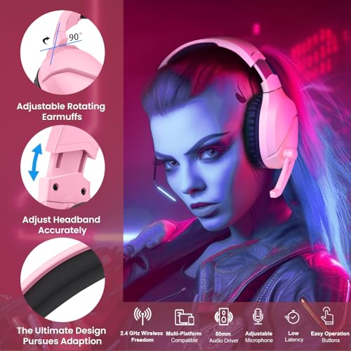 Image of WolfLawS Wireless Gaming Headset with Mic for PS5 PS4 PC, 48Hrs, Wired for Gamecube (Regular Edition, Pink)