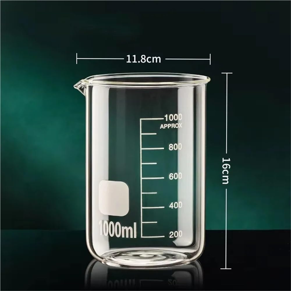 Experimento de cristalería Vasos medidores de vidrio borosilicato alta calidad for laboratorio, 2 unidades, herramienta medición for repostería cocina(1000)