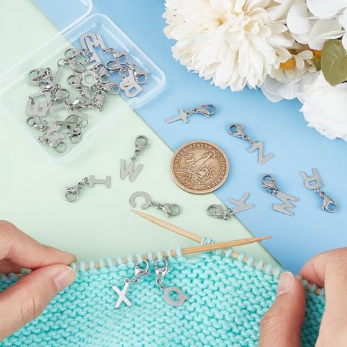 UNICRAFTALE 26Pcs 26 Styles 201 Stainless Steel Alphabet Charms Pendants Set Metal A-Z Letter Pendants 25mm Long Letter Charms with 304 Stainless Steel Lobster Claw Clasps for Jewelry Making - Image 4