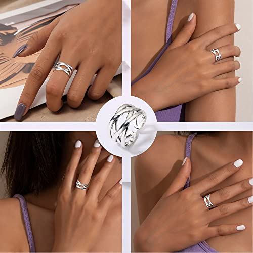 925 Sterling Silver Celtic Knot Rings Open Knuckle Rings for Women Adjustable Thumb Finger Rings Minimalist Cross Line Band Rings3