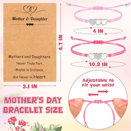 Image of EOBOH Mother's Day Gift Bracelets, Mother's Day Bracelets Adjustable Hearts Mother Daughter with Card, Love Mothers Day Gifts for Grandma Daughter Accessories