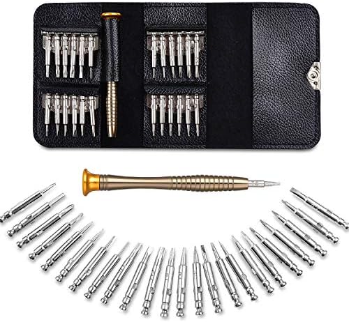 Precision Screwdrivers, 25-1 Repair Kit, Screwdriver Set with Leather Case, Professional Opening Tools for Mobile Laptop Glasses, Star/Y-type/Flat-blade/Triangle Screwdrivers, by Lambery
