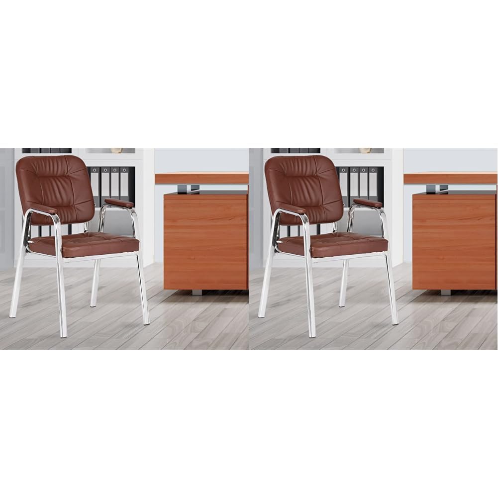 Da URBAN® Dalton Leatherette | Heavy Duty Metal Frame| Visitor/Study/Office Chair with Arms (Brown) (Pack of 2)
