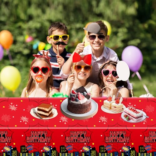 Image of Lcoor 3Pcs Red Spider Web Birthday Decorations Tablecloths, Super Heros Tablecloths for Kids Spider Birthday Party Decoration (Red Spider Web)