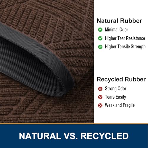 Smiry Front Door Mat Outside Entrance, Heavy Duty Sturdy Natural Rubber Doormat, Trap Dirt and Moisture, Easy Clean Low Profile Welcome Floor Mats for Indoor Outdoor Entry, 47x32 Inch, Dark Brown