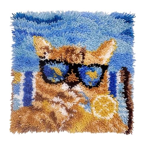 Image of veirousa Orange Cat Latch Hook Kits for Adults, Beginners DIY Hooked Pillow Kit Pre-Printed Pillowcase Hook and Latch Rug Kits Cross-Stitch Cushion Cover for Home Sofa Decoration 17x17 inch