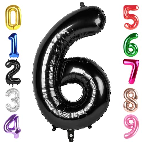 Image of 40 Inch Black Number 6 Balloon Birthday Party Decorations for Men & Women