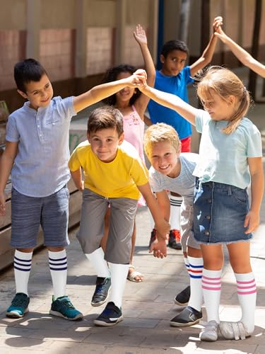 8 Pairs Halloween Kids Striped Tube Socks Cotton Knee High Colorful Retro Socks for Kid Boys Girls 6-10 Years4