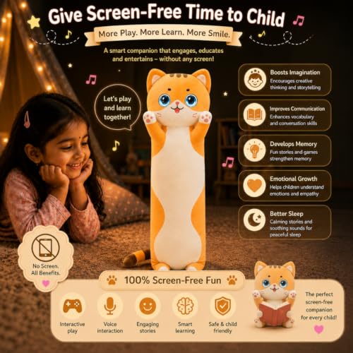 Image of Fluffy Long Cat Body Pillow AI Plush Toy Cuddly Stuffed Animal Companion for Bedding