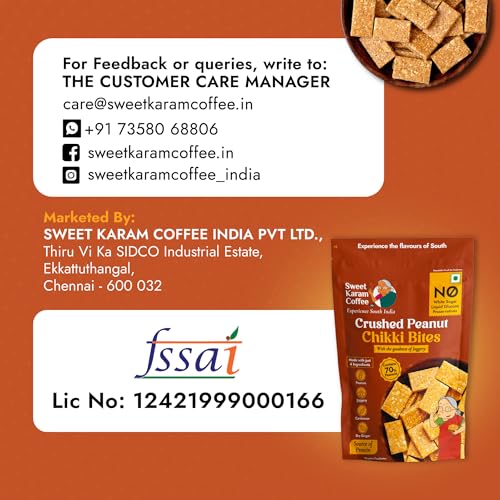 Image of Sweet Karam Coffee Crushed Peanut Chikki Bites - 150g | No White Sugar or Preservatives | Jaggery Sweetened | Protein & Fiber Rich Gajak | Healthy Indian mithai Snack (Pack of 3)