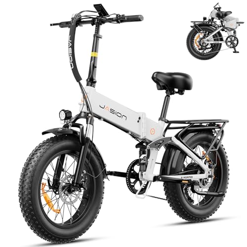 YOLOWAY X-Hunter Bicicleta Electrica Plegable Bici Electricas Adulto | 20'×4.0' Fat Tire | 48V 13Ah Batería Alcance de 50 km |7 Velocidades | Doble Suspensión | E Bike Todo Terreno Blanco