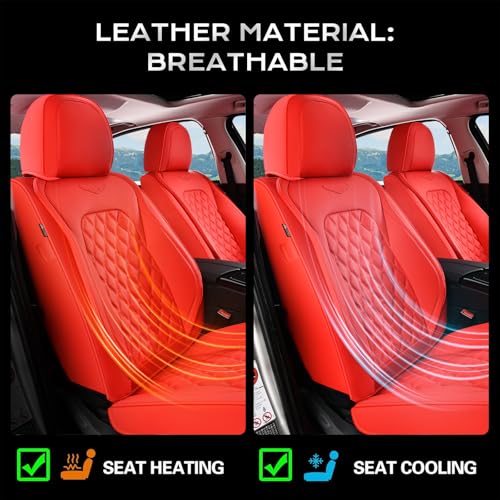Image of Coverado Front Seat Covers, Waterproof Nappa Leather Stain-Resistant Protectors, Universal Fit for Sedans, SUVs, Trucks, Automotive Car Seat Covers, Waterproof Seat Cushions - Red