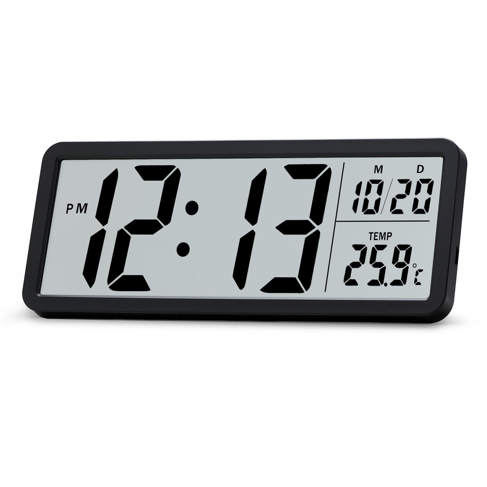 Lafocuse Horloge Murale Numérique 8.5" LCD Grande Chiffre avec Température Date 12/24H Noir