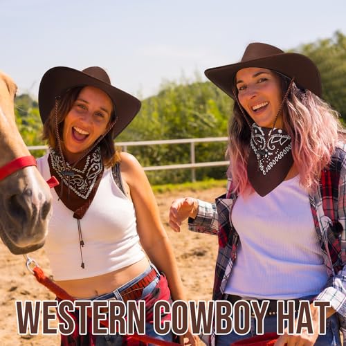 Image of Coume 15 Set Western Cowboy Hat Costume Accessories Paisley Bandanna Cowgirl Hats Bulk for Adult Women Men Dress Party