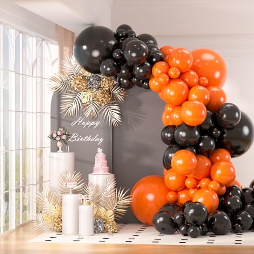 Image of 130pcs 18 /12 /10 /5 Inch Black and Orange Balloons Garland Arch Kit | Different Sizes Pack Latex Balloon for Birthday Graduation Halloween Party Decoration