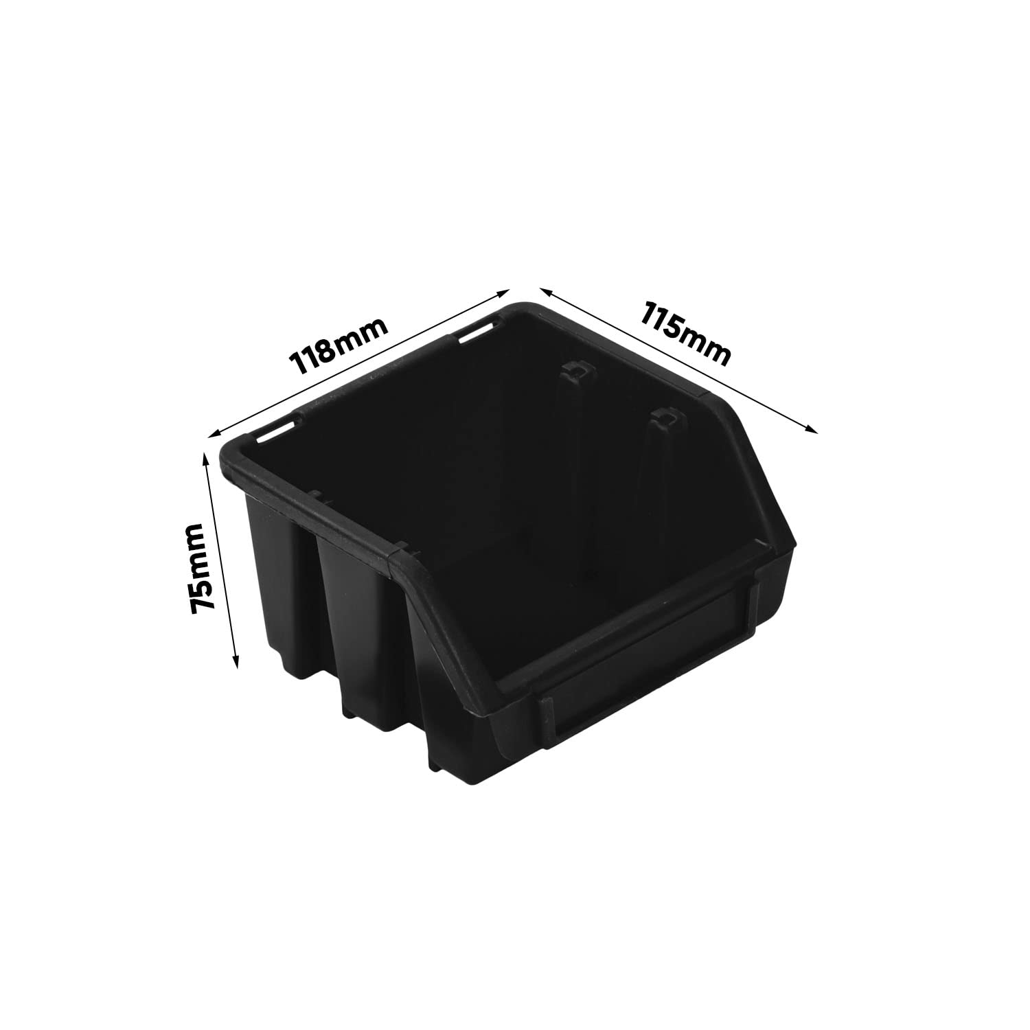 PAFEN Stapelboxen Set – 10x Stapelbox für Werkzeugwand 115 x 75 x 118 mm – Sichtbox Stapelkasten Stapelbox Lagerbox, Schwarz