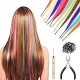 HAARSTRÄHNEN KINDER, 50 STÜCK BUNTE HAARVERLÄNGERUNGEN SET MIT PERLEN, HAARSTRÄHNEN ZUM EINKLIPSEN, HAARE ZUM EINFLECHTEN, FÜR COSPLAY, PARTY UND MUSIKFESTIVALS
