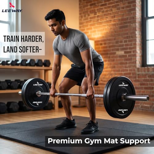 Image of Leeway Gym Mats for Floor | SBR (Set of 10, 10mm, 20 inchx20 inch) Black | Gym Floor Mat Rubber for Heavy Workout | Equipment Matt for Home Exercise | | Yoga Rubber Tiles, Kids Rooms Heavy Duty Flooring Sheet