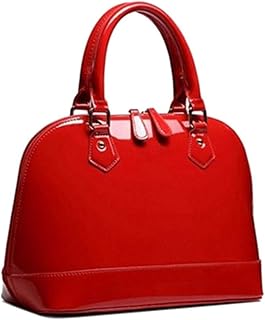 Aebecede Patent Leather Dome Satchel Purse Zip-around Handbag Multi-Pocket Shoulder Bag Shiny Large Top-handle Shell Bag