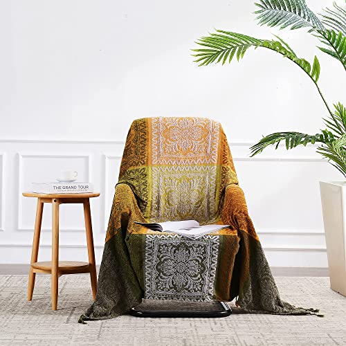 Edcooy Überwürfe für Sofas, große, bunte Chenille-Quasten, gewebte Hippie-Überwurfdecken für Couch, Bett, Sofa, böhmische Fransen, Quasten, Dekoration für Zuhause (grün, groß, 220 x 260 cm)