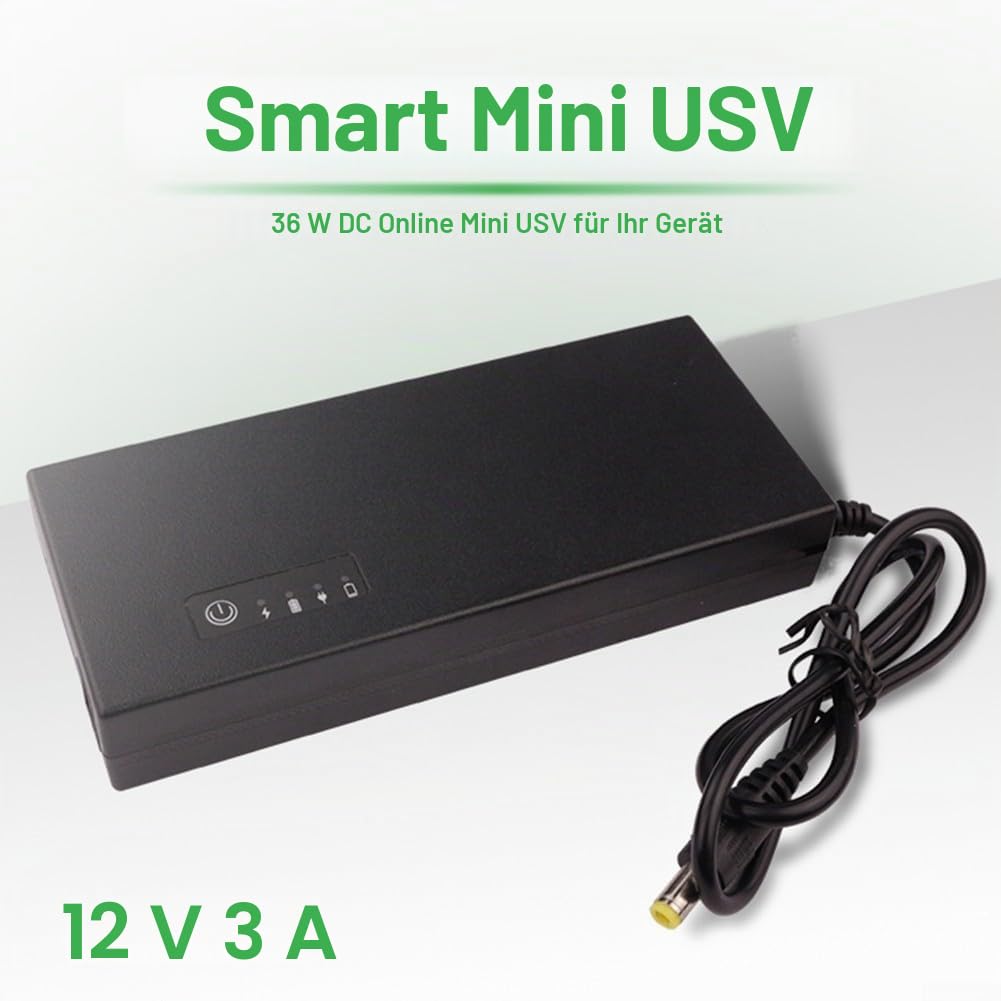 Mini-UPS 12V 3A 10400MAh Für Router, Glasfasermodem, Sicherheitsüberwachung, Mit Überlade-/Überstromschutz (Schwarz)