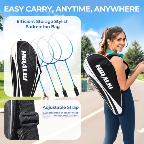 Image of HIRALIY Badminton Rackets Set for Backyards, Badminton Set, Includ 2 /4 Rackets, 6 /12 Birdies, 1 Carrying Bag, Outdoor Game for Adult Family Beginner