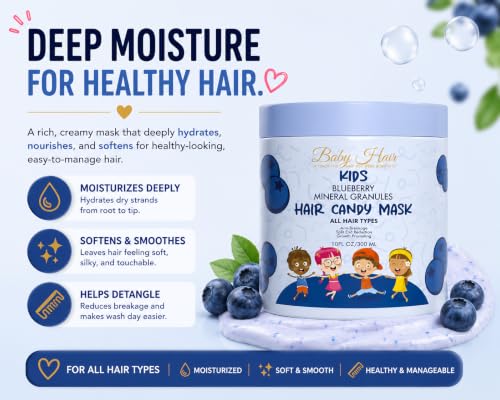 Image of BABY HAIR Kids Blueberry Mineral Hair Candy Mask | Deep Conditioning Hair Mask for Kids | Moisturizes, Softens & Helps Detangle | Sulfate Free | 10 fl oz
