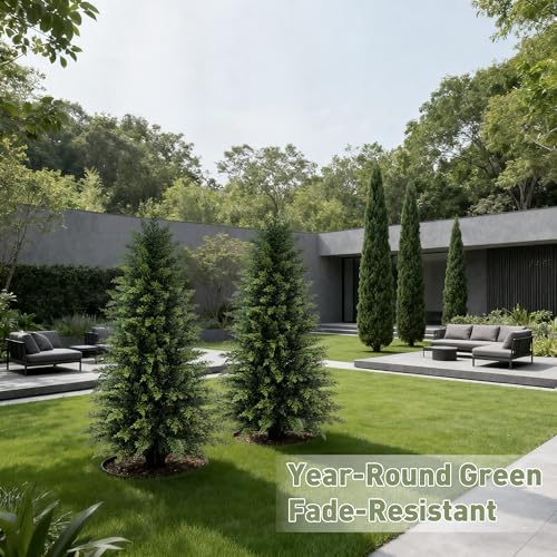 Image of 2 Pack 4ft Artificial Cedar Trees for Outdoors (UV Resistant), Potted Faux Cedar Topiary Plants for Front Porch, Realistic Evergreen Shrub for Entryway & Patio Decor