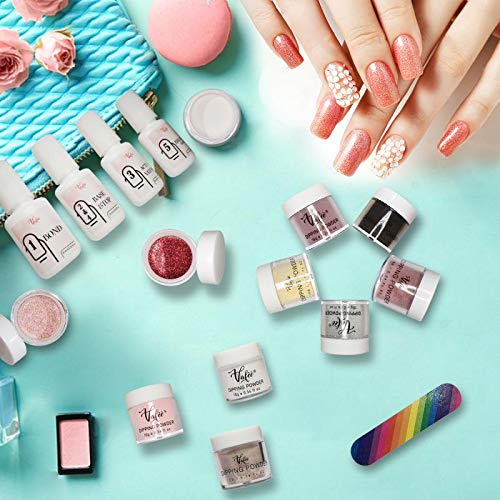 Vafee Dipping Powder Nail Starter Kit for 8 Colors , Gold Silver Red shining Series Colors dipping nail powder Nails System for French Nail Manicure Set No UV/LED Nail Lamp Needed