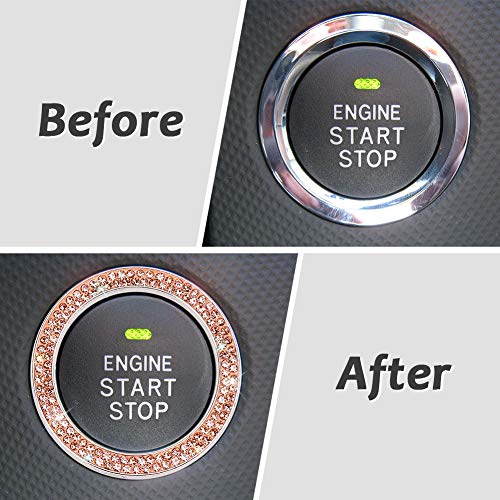 Image of ToBeQueen Push Start Button Bling Ring Emblem Sticker - 2pcs Girly Car Decor, Champagne