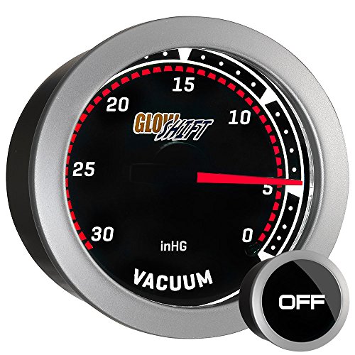 GlowShift Tinted Series Vacuum Gauge Kit - Includes Mechanical Hose & T-Fitting - White LED Backlit - Smoked Lens - 2-1/16" 52mm