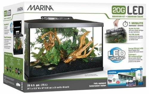 Marina - Kit de Acuario con Iluminación LED, Vidrio, Transparente, 20G, 75 L, 61.4 x 32.2 x 41.9 cm