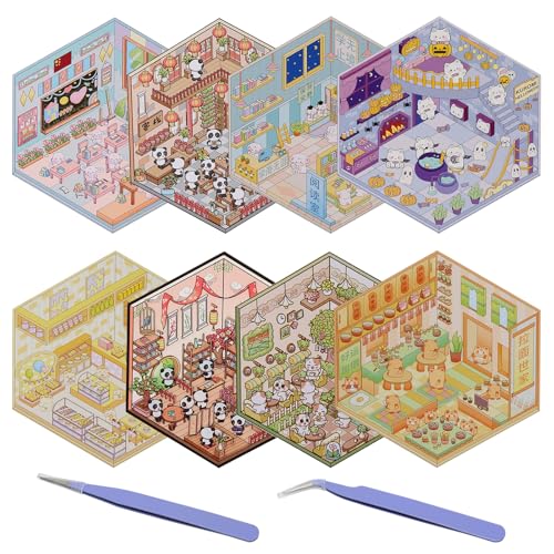 8 juegos de pegatinas 3D para casa, divertidas pegatinas de bricolaje para escena, hacer tu propio supermercado, cafetería, restaurante, librería, linda escena de dibujos animados, pegatinas para
