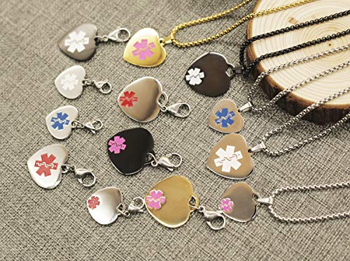 MZZJ Free Engraved ICE Message Stainless Steel Heart Shape Medical Alert ID Charm with Lobster Clasp for DIY Bracelet, Food Drug Allergy Diabetes Medical Keychain for Unisex,Multi Color4