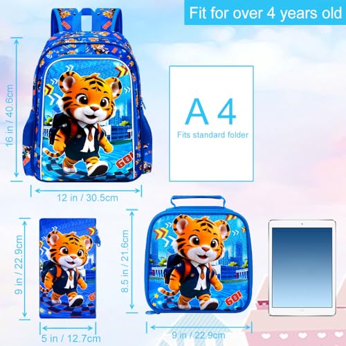 Image of 3PCS Dinosaur Backpack for Boys, 16 Inch Kids Water Resistant Preschool Elementary Kindergarten Bookbags and Lunch Box | Kids
