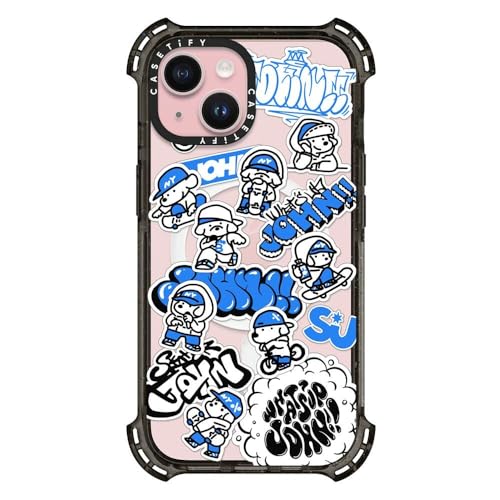 CASETiFY �o�E���X MagSafe�Ή� iPhone 15 �P�[�X [MIL�K�i���� (6x MIL-STD-810G) / 6.5m����̗����������N���A / MagSafe �ɑΉ�] - miniJOHN - �N���A �u���b�N