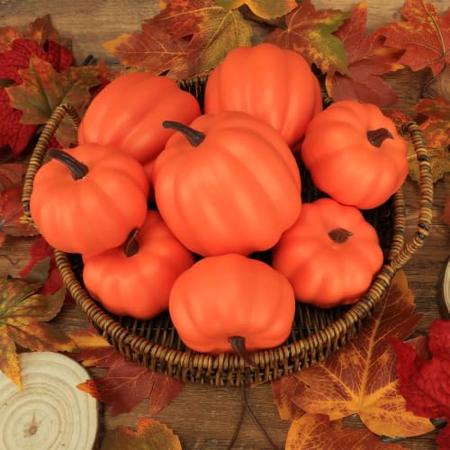Image of Ghrdopy Fake Pumpkins, 8 Pcs Orange Artificial Pumpkins, Plastic Pumpkins for Thanksgiving Party Table Centerpiece Autumn Home Decoration-A