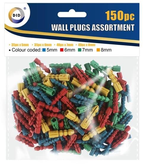 150pc Wall Plugs Assortment 5mm 6mm 7mm 8mm