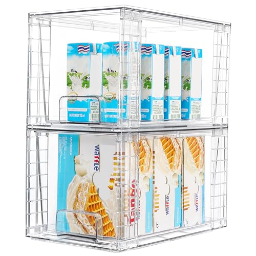 Image of Vtopmart 2Pack Large Stackable Kitchen Pantry Storage Drawers, Clear Organizer Bins with Handles, Acrylic Drawer Organizers for Kitchen Pantry, Bathroom Undersink, Cabinet Organization and Storage