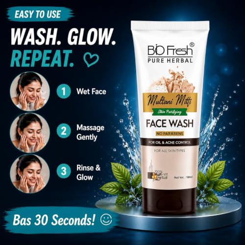 Image of Biofresh Multani Mitti Face Wash with Rose For Oil Control & Acne Controls Excess Oil Brightens & Purifies Skin Oily Skin Face Wash for Women & Men (Pack of 2)